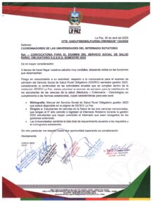 CONVOCATORIA PARA EL EXAMEN SSSRO SEMESTRE 2025