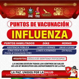 PUNTOS DE VACUNACIÓN INFLUENZA EN EL DEPARTAMENTO DE LA PAZ