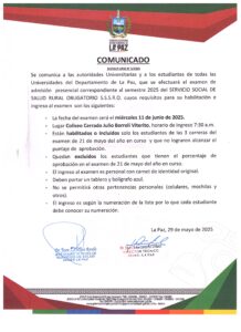 COMUNICADO EXAMEN DE ADMISIÓN PRESENCIAL - SEMESTRE 2025 S.S.S.R.O.