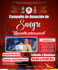 ESTE DOMIMGO DONACIÓN DE SANGRE EN EL ALTO
