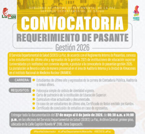 CONVOCATORIA PASANTÍA CARRERA DE CONTADURÍA PÚBLICA, AUDITORÍA O RAMAS AFINES