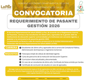 CONVOCATORIA REQUERIMIENTO DE PASANTÍA GESTIÓN 2026